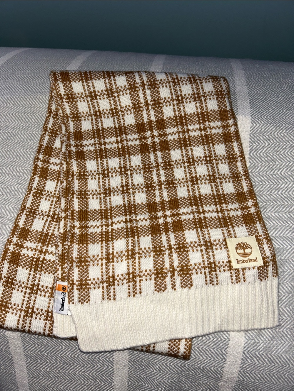 Timberland Women's Cream & Brown Plaid Scarf